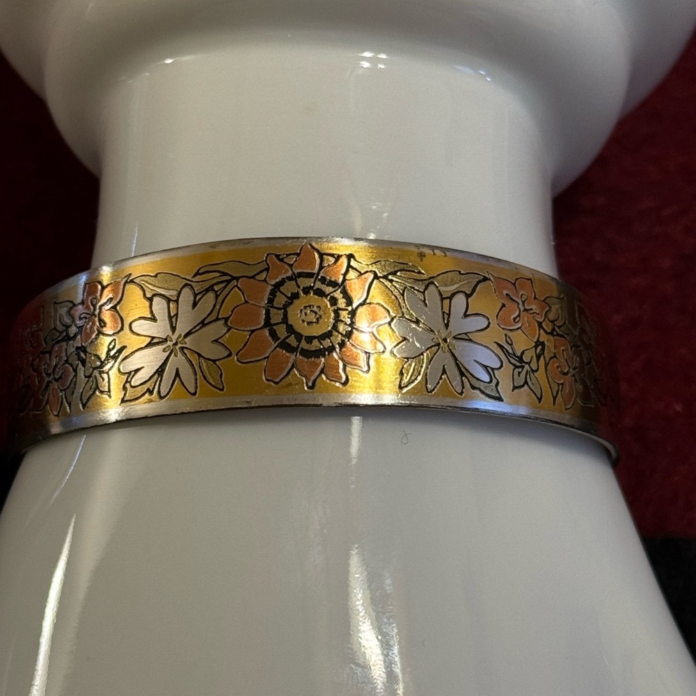 VTG Reed & Barton pewter damascene featuring sunflower w/floral vine slim cuff
